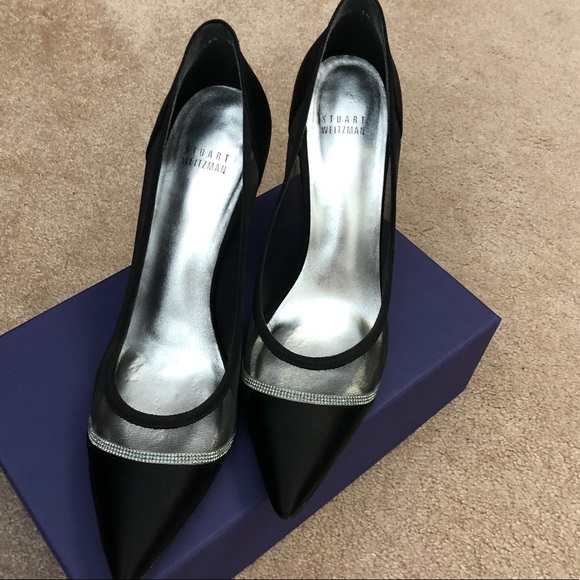 Black Satin Pumps with Rhinestones - Picture 1 of 7